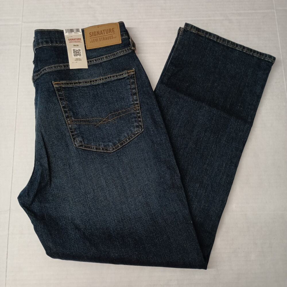 Signature By Levi Straight Jeans Men's 36x30 Blue Denim Cotton Super Flex